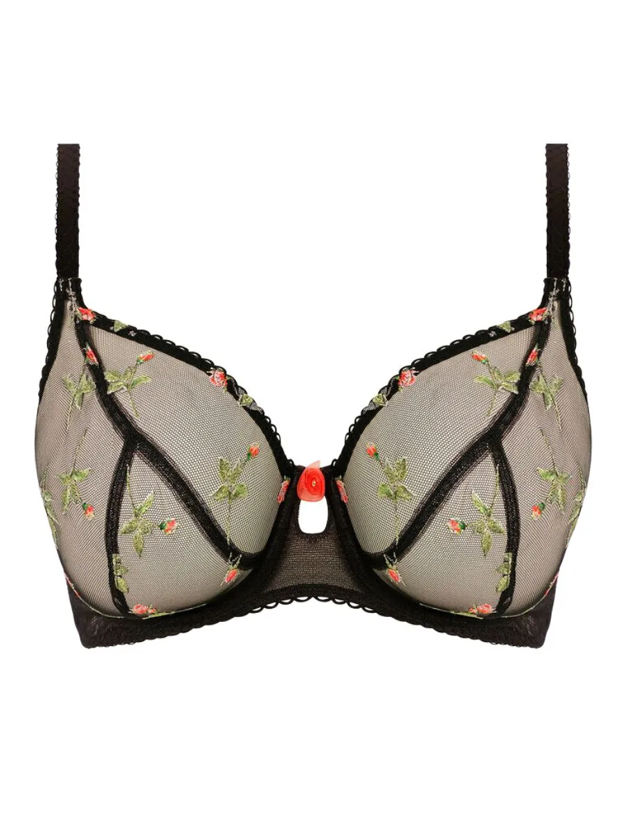 Rose Blossom Plunge Bra - Black