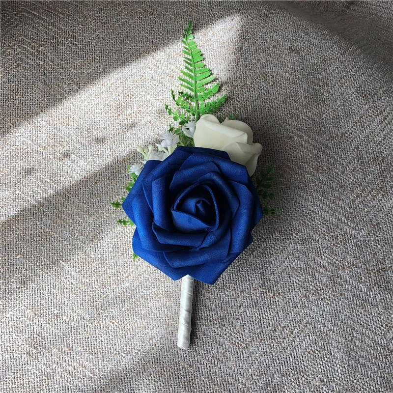 Royal Blue Prom Corsage Best Man Boutonniere Fake Rose