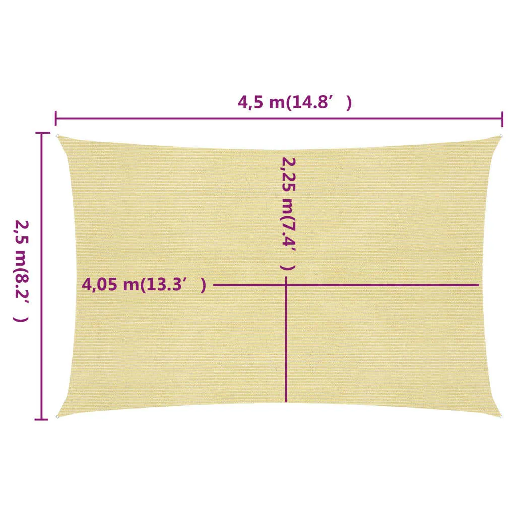 Sunshade Sail 160 g/m² Beige 2.5x4.5 m HDPE