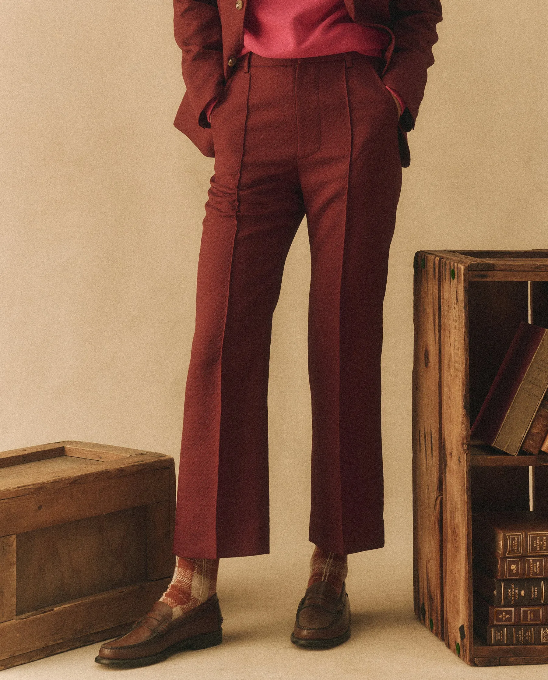 The Geo Jacquard Prim Trouser. -- Mulled Wine