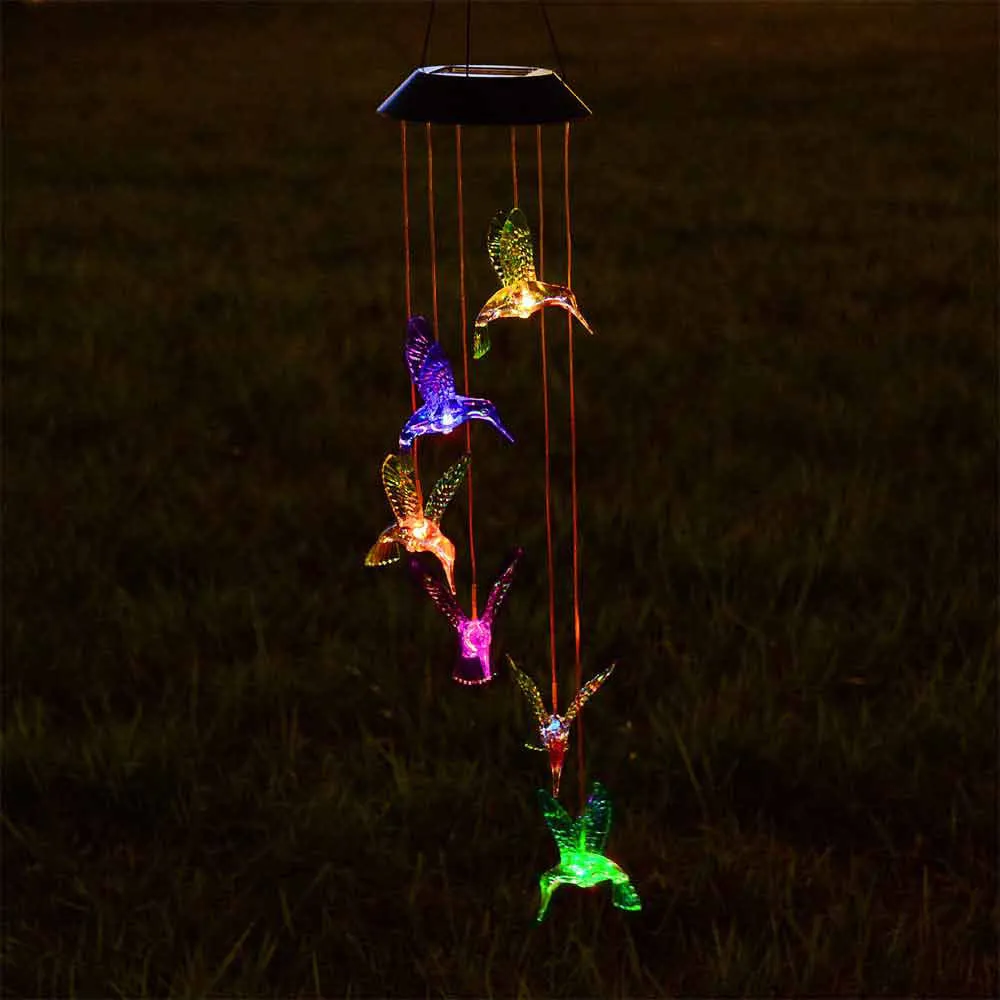 TheLAShop Hummingbird Solar Powered LED Light Wind Chime