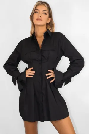 Tie Knot Detailed Full Sleeves Black Dress