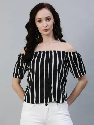 Women Black & White Striped Printed Top