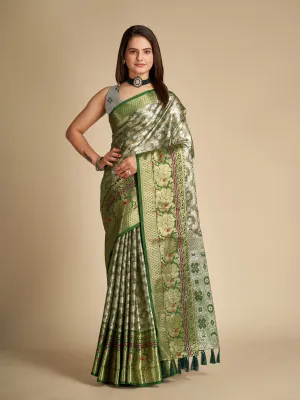 Women Party Wear Pure Tissue Silk Saree with Un-Stitched Blouse