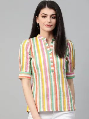 Women White & Multi Regular Striped Top