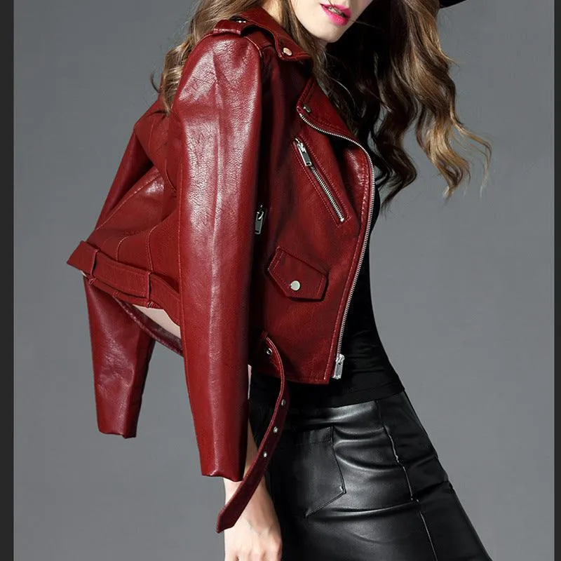 Women's Short Slim PU Leather Jacket