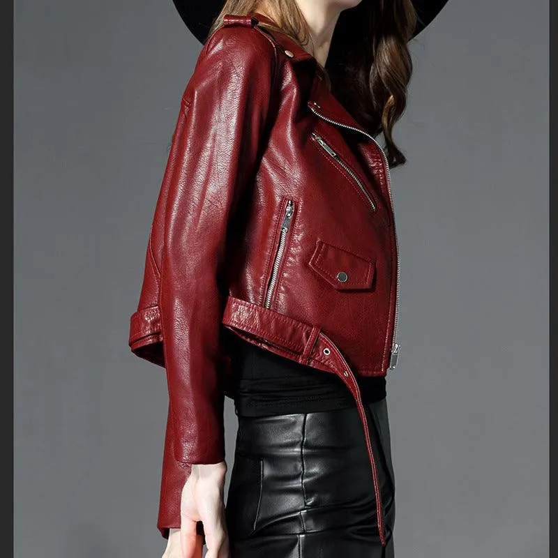 Women's Short Slim PU Leather Jacket