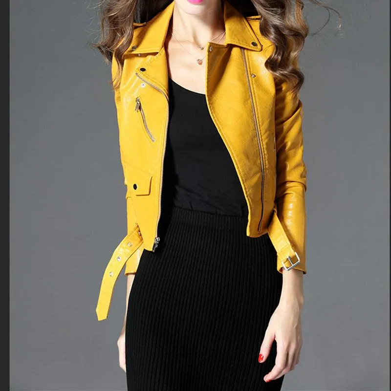 Women's Short Slim PU Leather Jacket